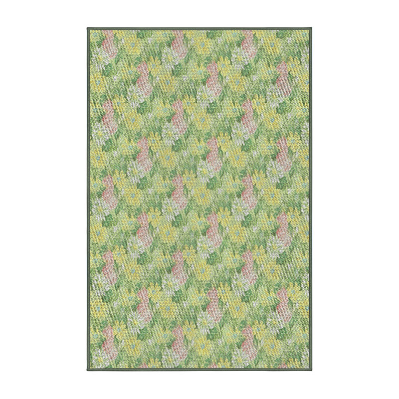Tapis vert à motif floral Kajol, Rectangle 5 pi x 7 pi