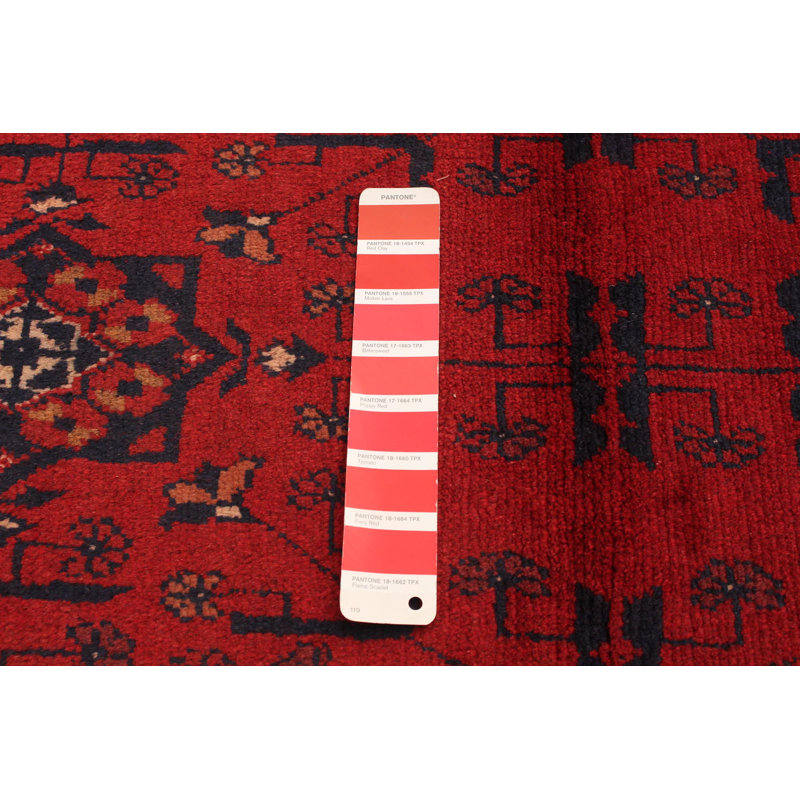 Tapis unique en laine noué à la main 3 pi 4 po x 4 pi 10 po nouvel âge Gurditta en rouge / noir / brun