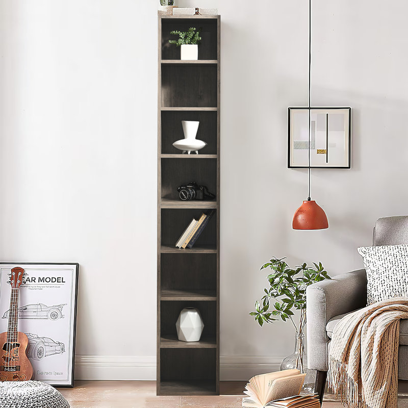 Bibliothèque étroite H 71 "à 8 étages avec tablettes réglables, Brun