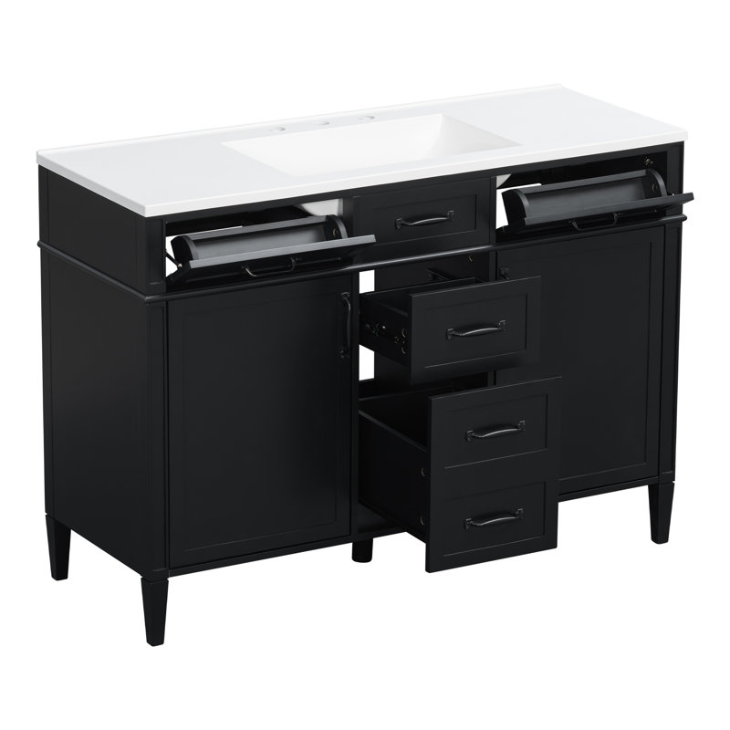 Ensemble de meuble-lavabo moderne 48 po avec plateau en composite Sophia, 4 tiroirs et 2 portes Sophia, Black