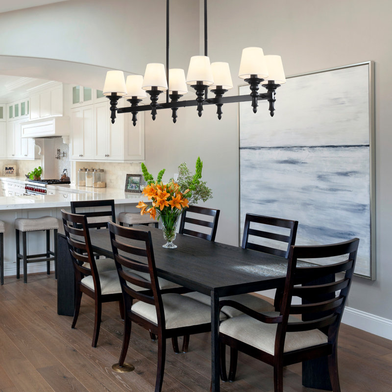 8-light 41.34'' Farmhouse Linear Chandelier With White Shade For Dining Table & Kitchen Island, Matte Black