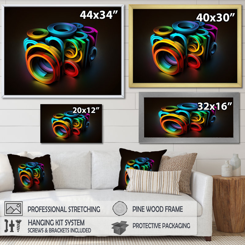 «Neon Rainbow», objet 3D sur toile, H 16 po x l 32 po x P 1 po, Toile tendue
