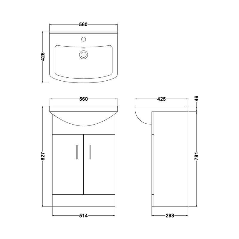 Mayford 550mm Single Bathroom Vanity with Integrated Ceramic Basin