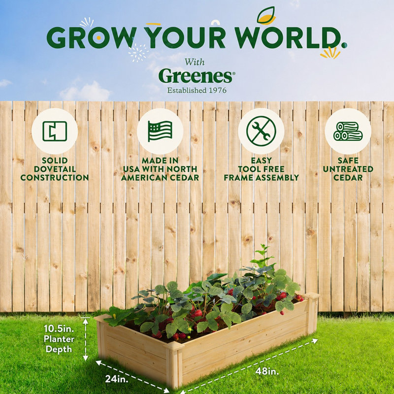 Katsuyoshi Wood Raised Garden Bed, Cedar, 10.5" H x 24" W x 48" D