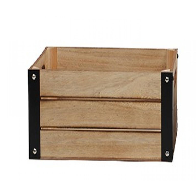 Wood With Iron Edges Crate, 5.5" H x 12.5" W x 2" D