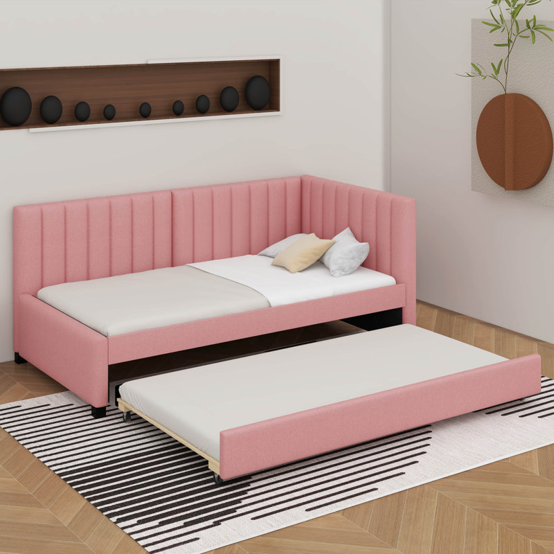 Lit de jour simple rembourré avec couchette, Rose