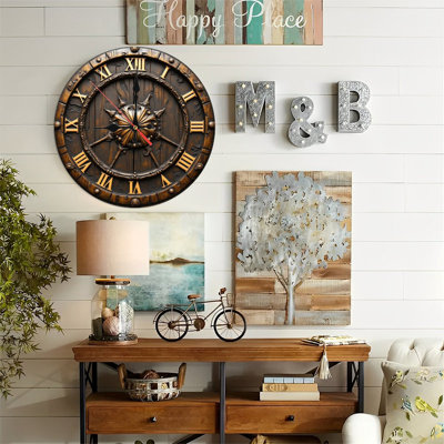Horloge murale 10 po en MDF rond avec mouvement à quartz silencieux et crochet sans perceuse (piles AA non incluses)