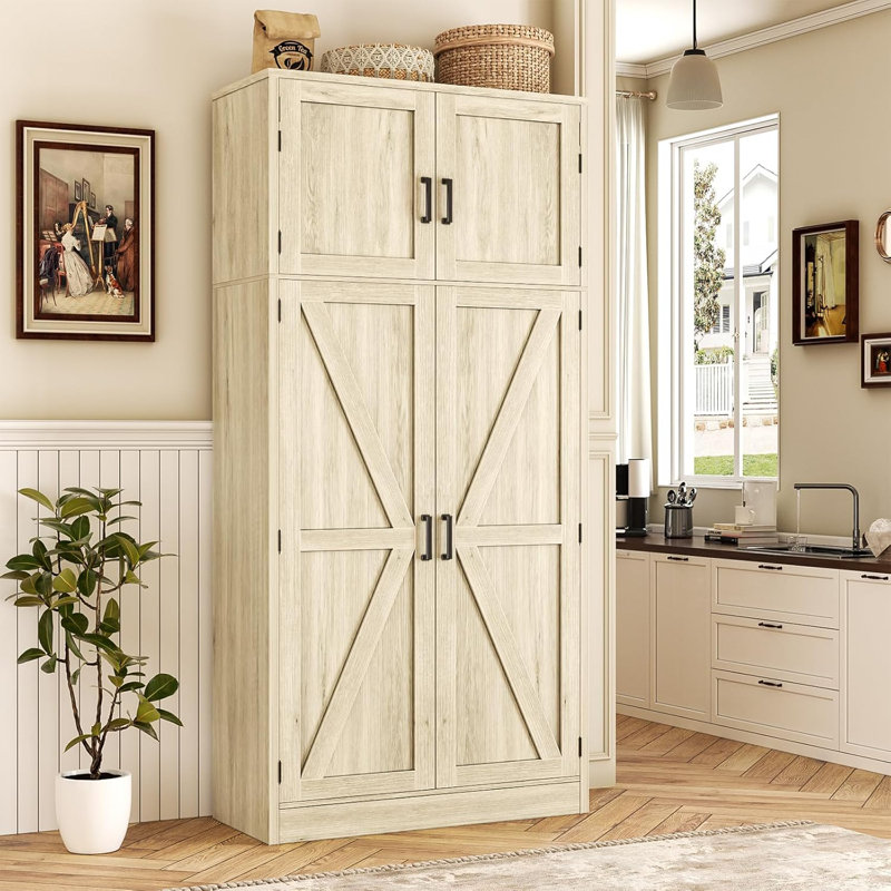 Armoire de rangement l 31,5 po avec porte et tablettes réglables, Chêne blanc