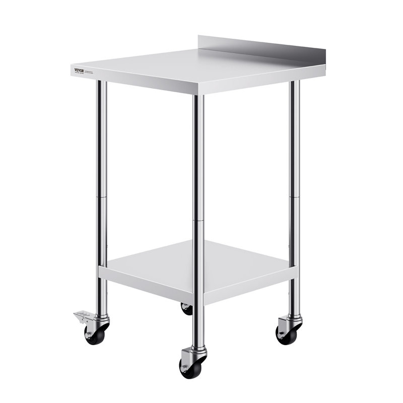 Table de travail en acier inoxydable 24 x 24 x 40 pouces, table de préparation commerciale avec roulettes, table de préparation robuste, table de travail en métal à hauteur réglable pour le restaurant, la maison et l'hôtel