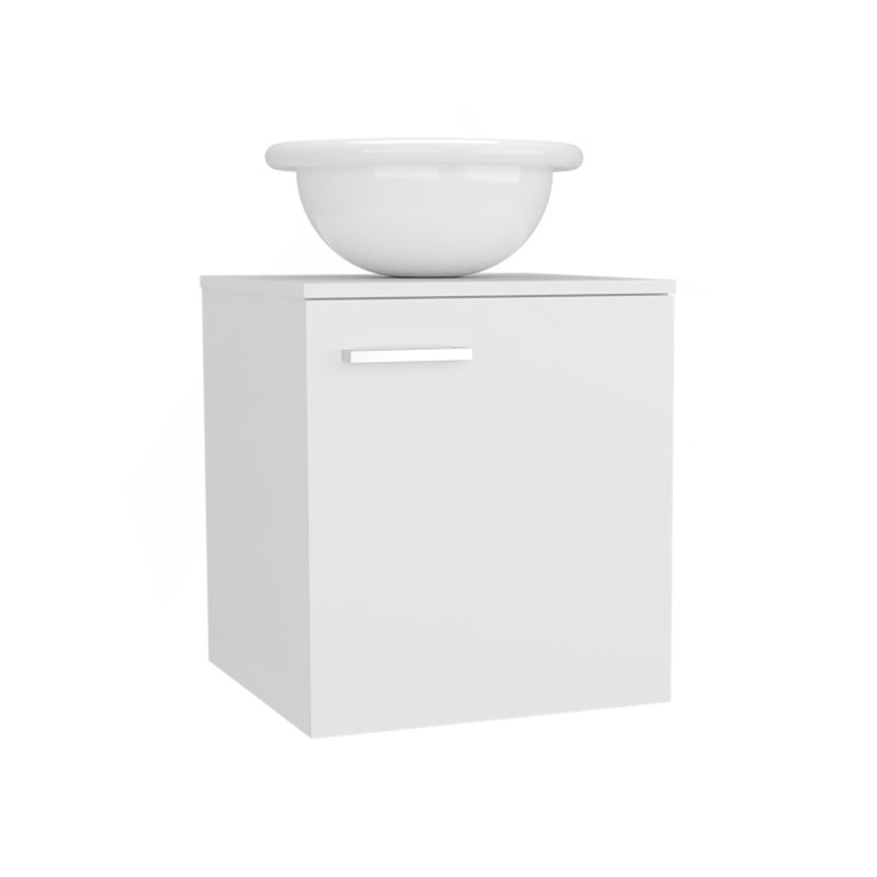 Meuble-lavabo flottant à une porte Clyde, avec lavabo vasque et une tablette, Blanc