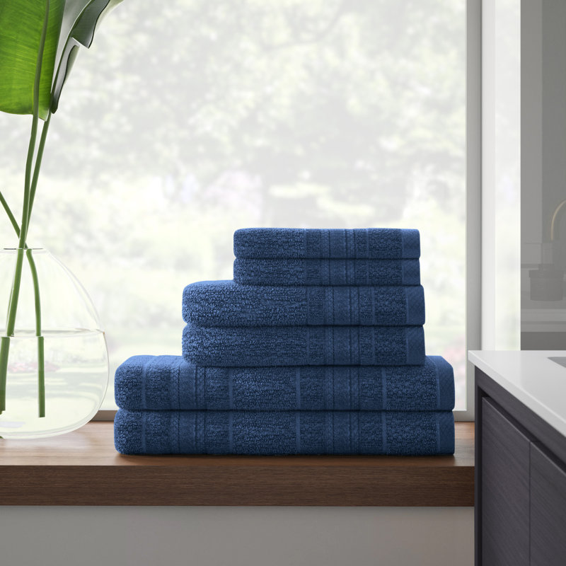 Ensemble de serviettes de bain anti-microbiennes 6 pièces 100% coton Adrien, Bleu