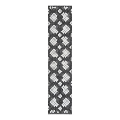 Tapis intérieur / extérieur en polypropylène géométrique tissé à la machine en noir / blanc