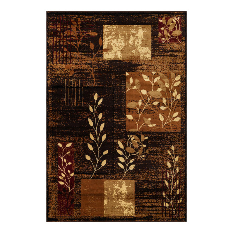 Tapis floral brun / jaune en polypropylène tissé à la machine Mehtap, Rectangle 6 pi x 9 pi