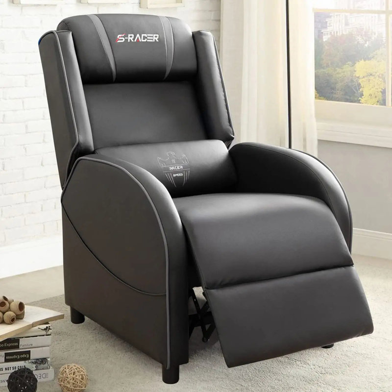 Woong Faux Leather Recliner, Gray/Black Faux Leather