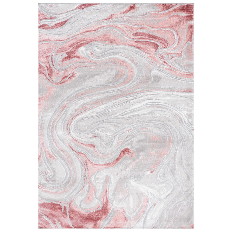 Dorinna Abstract Machine Woven Jute/Sisal/Polyester/Polypropylene Area Rug in Light Grey/Pink, Rectangle 5'3" x 7'6"