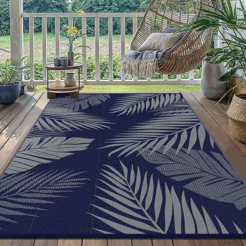 Flora Outdoor Mat, Recycled P.E.T Outdoor Area Rug, Rectangle 8' x 10', Blue/Gray