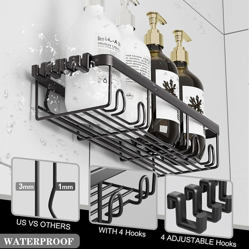 Serviteur de douche adhésif - blanc - paquet de 5 organisateur de salle de bain suspendu sans perceuse avec porte-savon et brosse à dents, tablettes murales antirouille