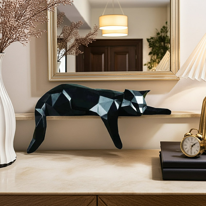 Geometric Lying Cat Figurine, Black