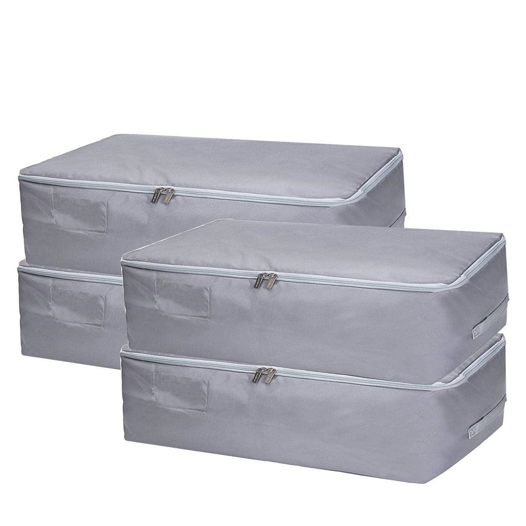 4-Pack Underbed Storage Boxes With Lid, 50 Liters, Foldable, With Handle And Zip