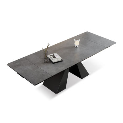 Grey Rectangular Sintered Stone tabletop with Carbon Steel Dining Table For Dining Room/Kitchen