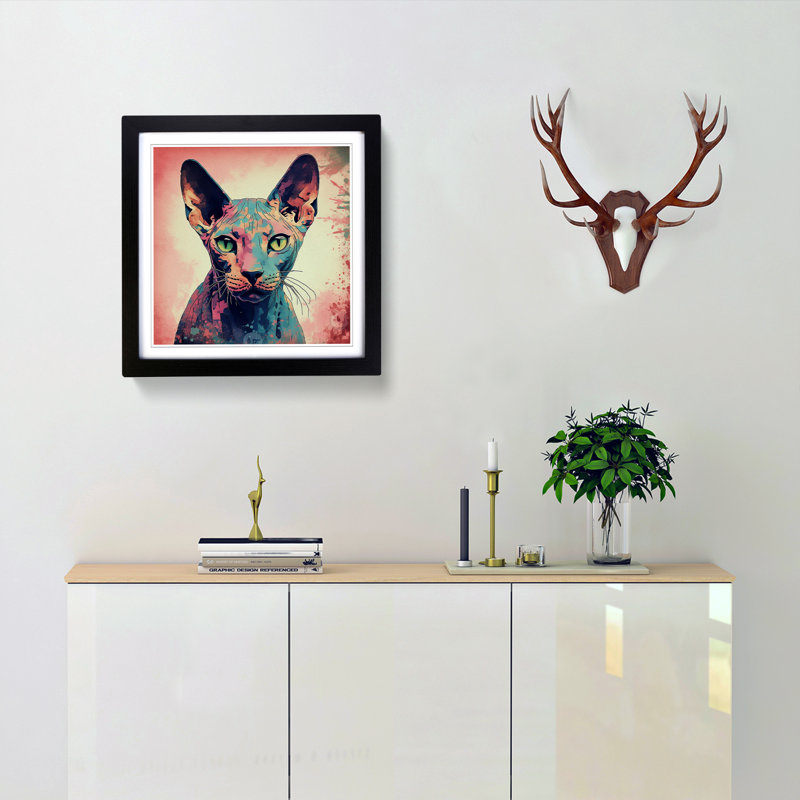 Sphynx Cat Digital Art - Single Picture Frame Print on Wood, Black