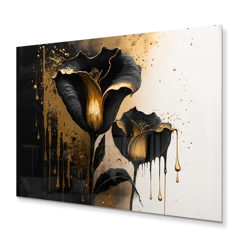Black And Gold Cally Lillies - Calla Lily Metal Print, 34" H x 44" W