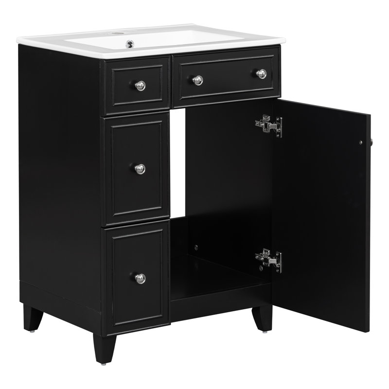 Meuble-lavabo 24 po avec comptoir en céramique, Noir, noir, noir, noir, Argent