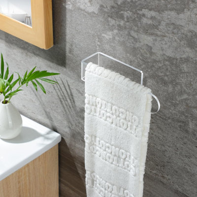Porte-serviettes à main / Porte-serviettes transparent - Anneau à serviettes en plastique acrylique Porte-serviettes auto-adhésif pour mur de salle de bain ou de cuisine (8 pouces, transparent)