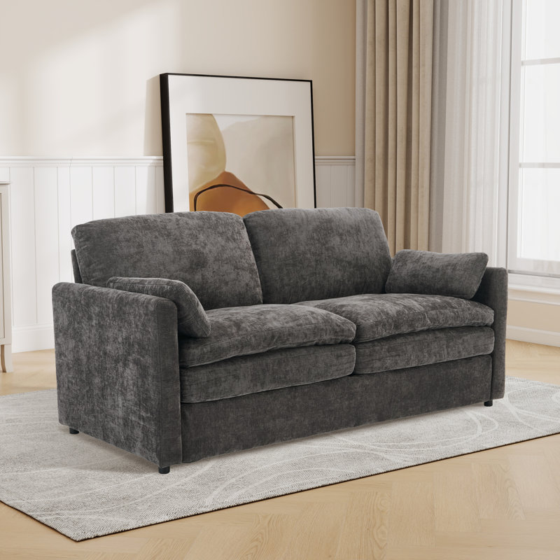 68" W Upholstered Loveseat With Pillows, Gray