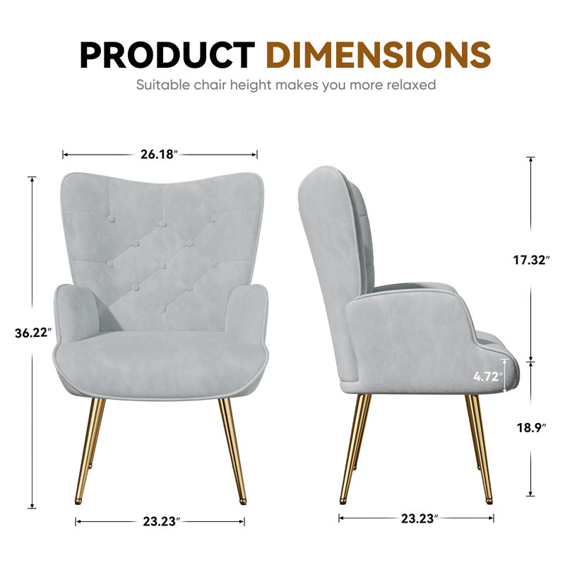 Pureza Upholstered Wingback Chair, Gray Velvet