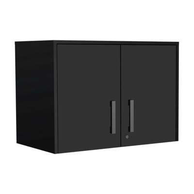 Armoire de rangement murale Lions, 3 tablettes, double porte, finition wengé noir