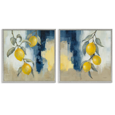 Abstrait abstrait "Citrons suspendus", ensemble de 2 giclées par Silvia Vassileva