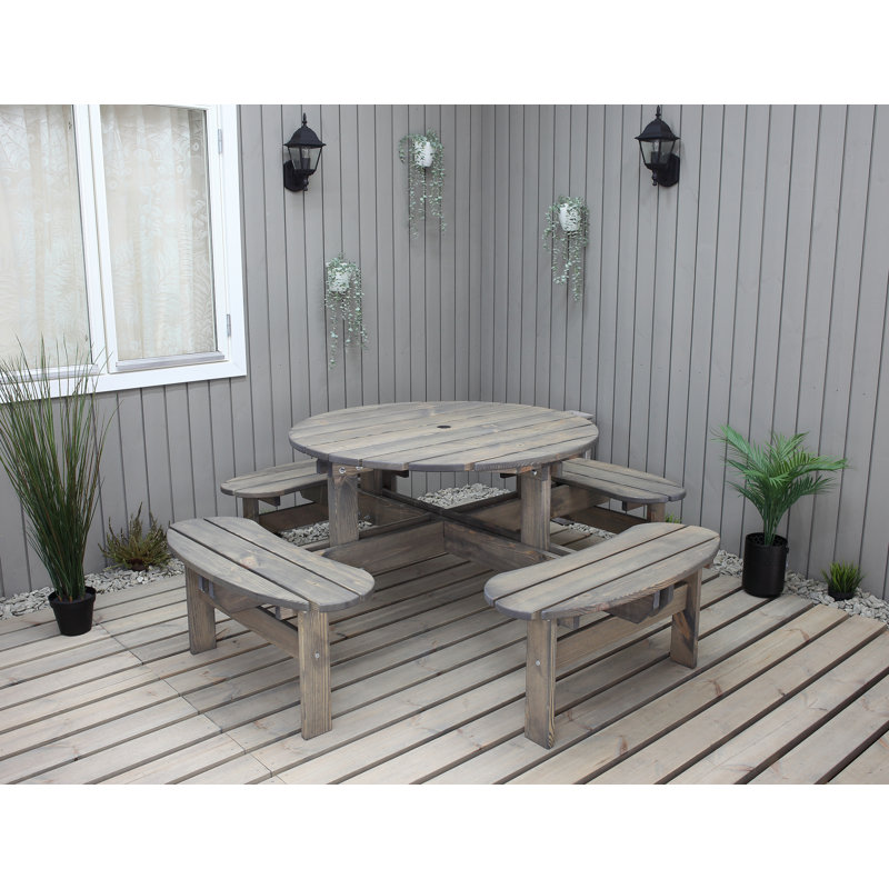 Hobi 4 - Person Wood Patio Dining Set with Round Table, Ashgrey