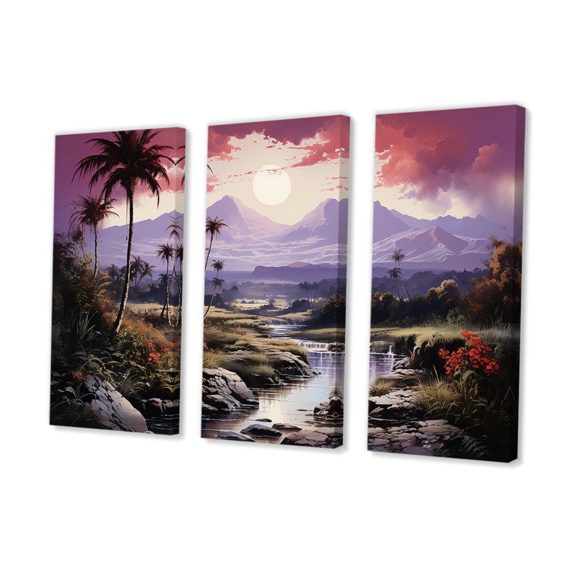 «Abstract Hawaii Palm Tree Sunset III - Palmiers et palmiers», ensemble d'art mural, Toile tendue, H 40 po x l 60 po x P 1 po