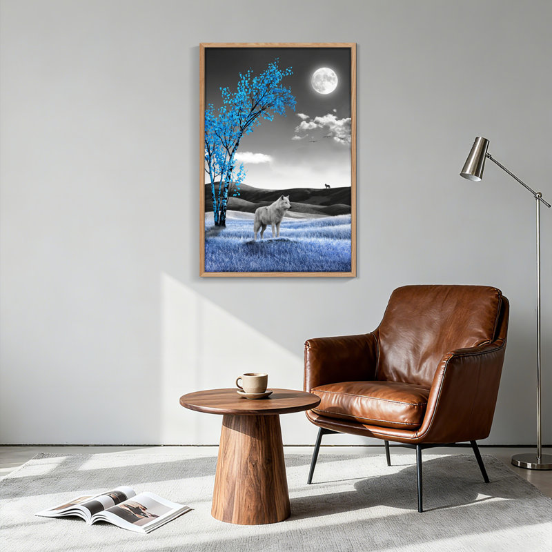 Ensemble de 1 tableau sur toile Loup au clair de lune, H 48 po x l 32 po, Naturel