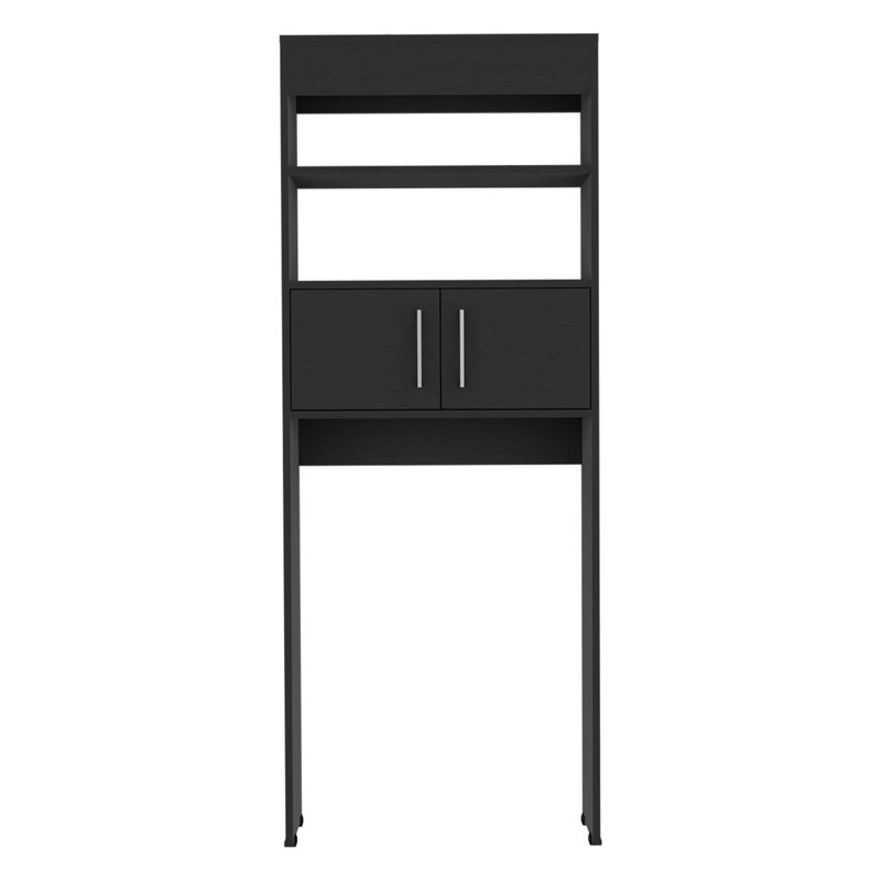 Au-dessus de l'armoire de toilette Jozz, double porte, deux tablettes, finition wengé noir