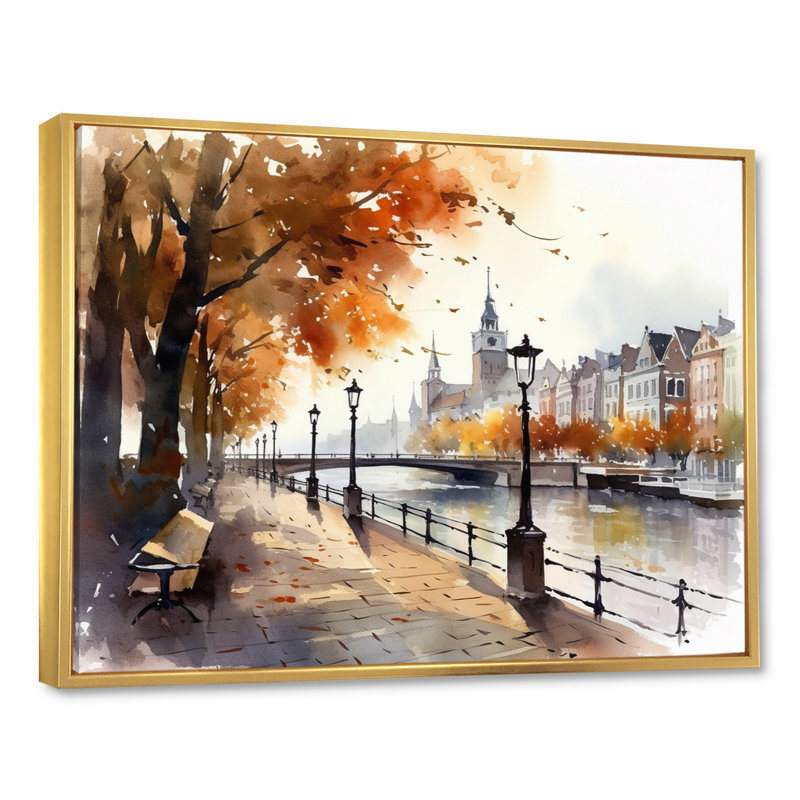 Rudys Waterfront Cityscape II sur impression sur toile, H 34 po x l 44 po x P 1,5 po, Cadre flottant doré