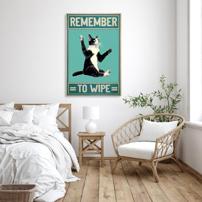 Tuxedo Cat Remember To Wipe 3 - 1 Piece Rectangle Graphic Art Print On Wrapped Canvas