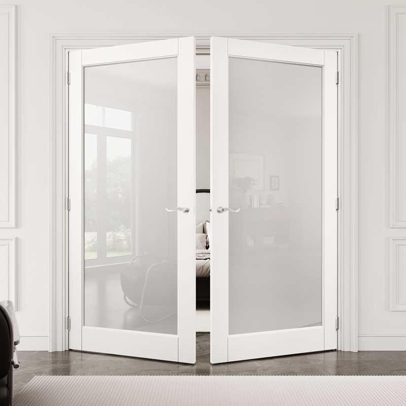 1 porte intérieure double vitrée en verre givré 1-Lite avec quincaillerie d'installation / poignées, 72 po x 96 po