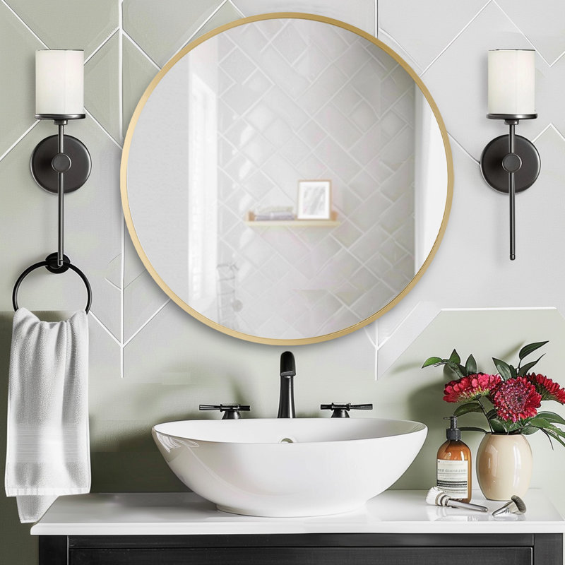 Miroir rond Garber, Or, 30 po x 30 po