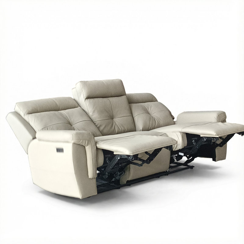 Leather Electric Recliner Sofa Set Grey and Beige, 3, Beige