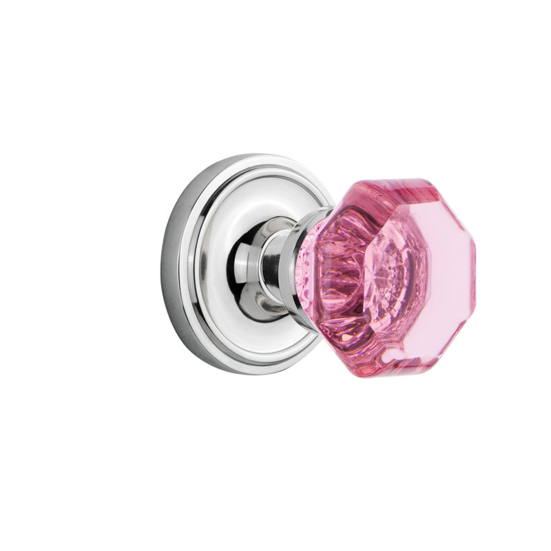 Classic Rosette with Waldorf Pink Door Knob, Bright Chrome