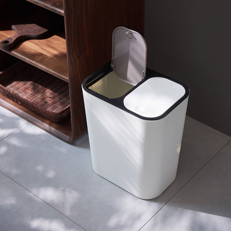 Bock Plastic Swing Top Multi-Compartment Rubbish & Recycling Bin - 12L, White