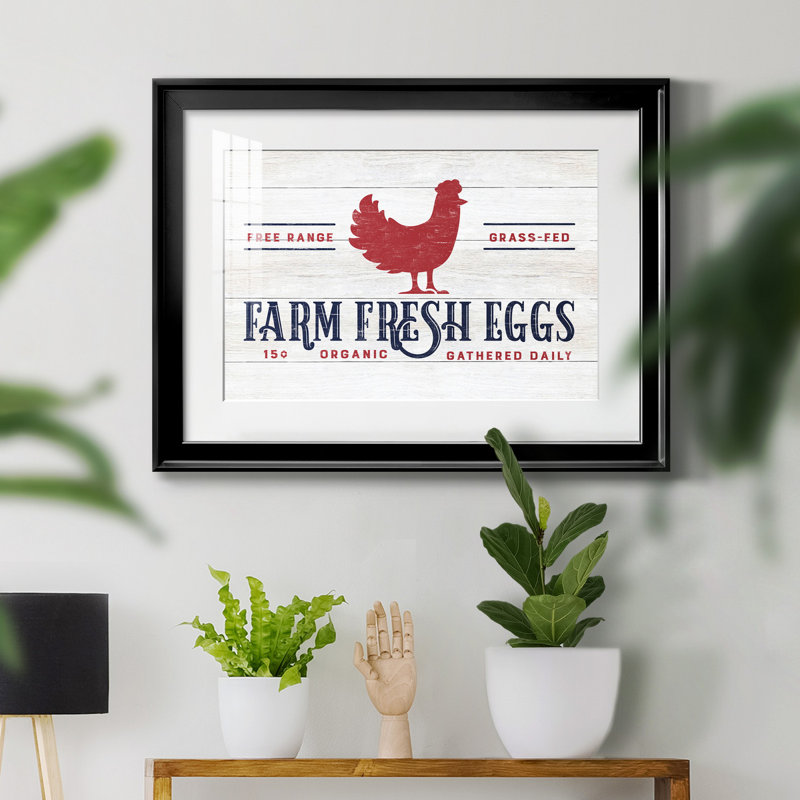 Farm Fresh Eggs - Reproduction d'art textuel sur papier encadré, H 18,5 po x l 24,5 po x P 1,5 po, Noir