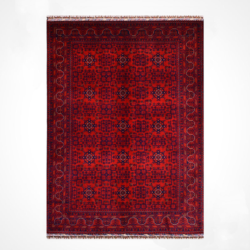 Tapis en laine et coton rouge noué à la main Original