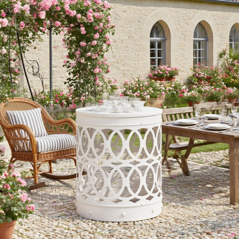 Table de bout d'extérieur en métal blanc à découpes - Grande taille, Blanc