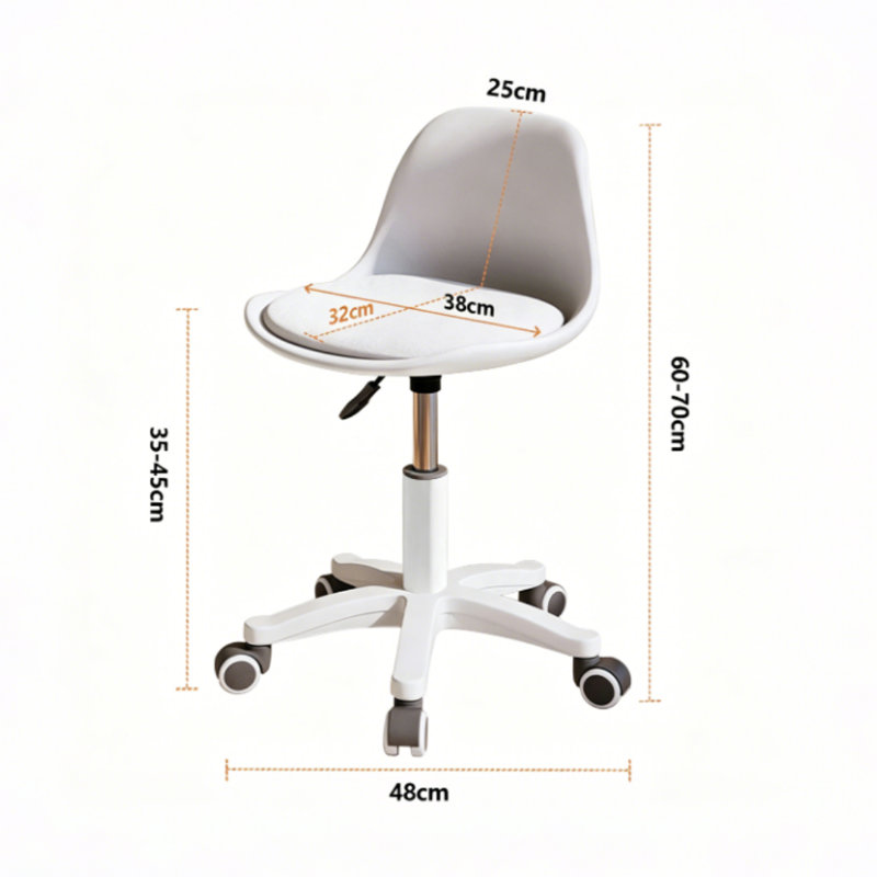 HDHNBA Set Of 2 Armless Height Adjustable Office Chairs Ergonomic Curved Back Silent Rolling Casters, White