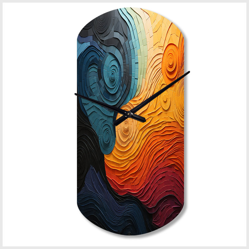 Horloge murale asymétrique orange, bleu sarcelle, Rhythic Illusion II, Petit