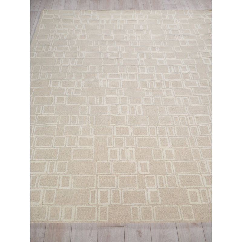 Soho Hand Tufted Wool Abstract Area Rug, Rectangle 12' x 15', Beige/Ivory
