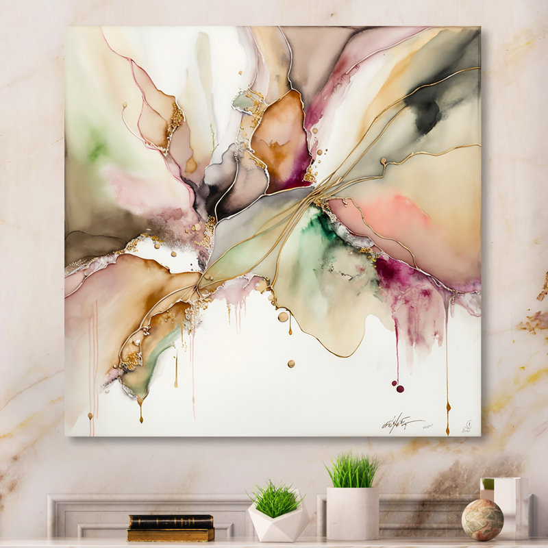 Décoration murale liquide en métal avec une touche d'or IV, H 16 po x l 16 po x P 1 po